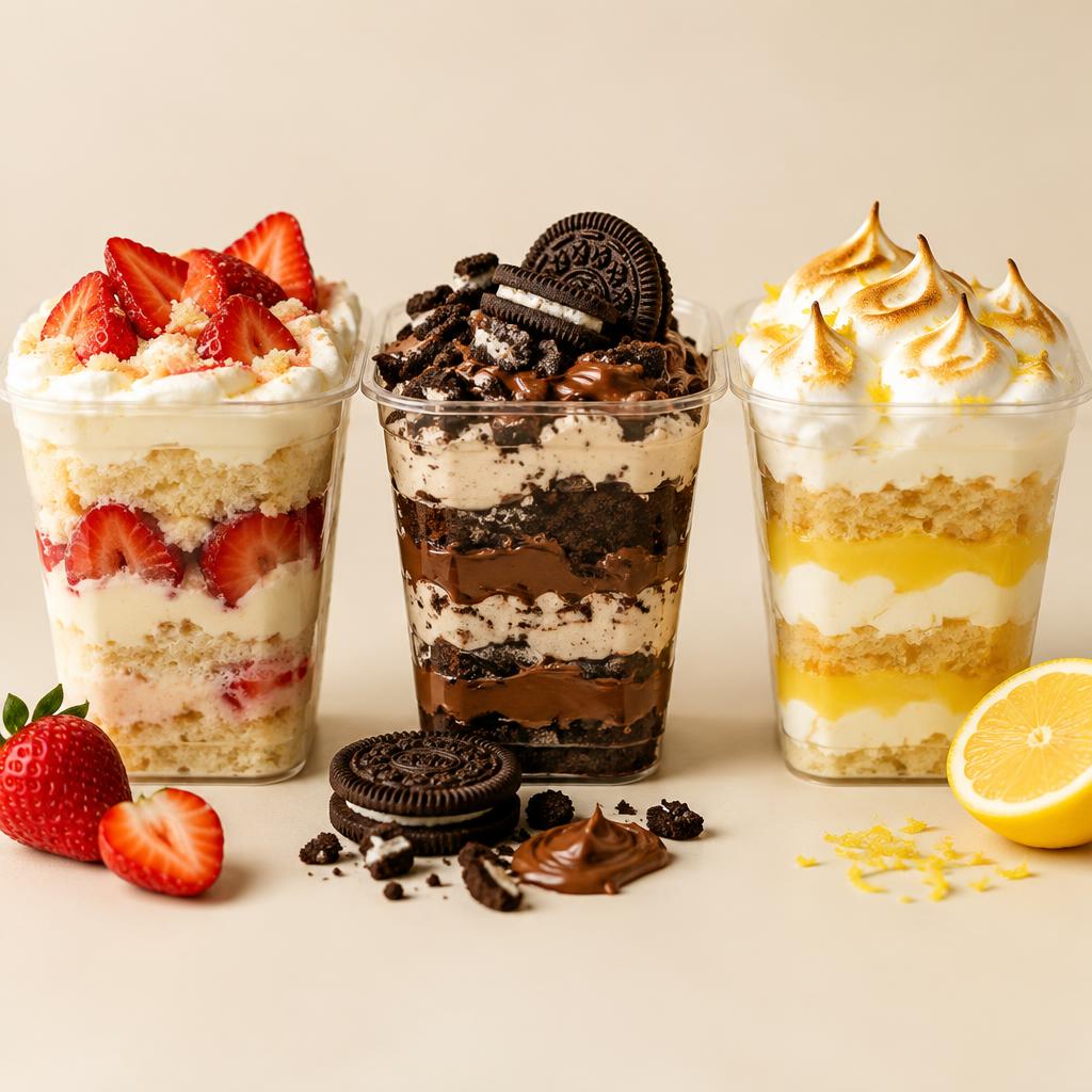 Vasitos de tres leches, Oreo con Nutella y limón con merengue